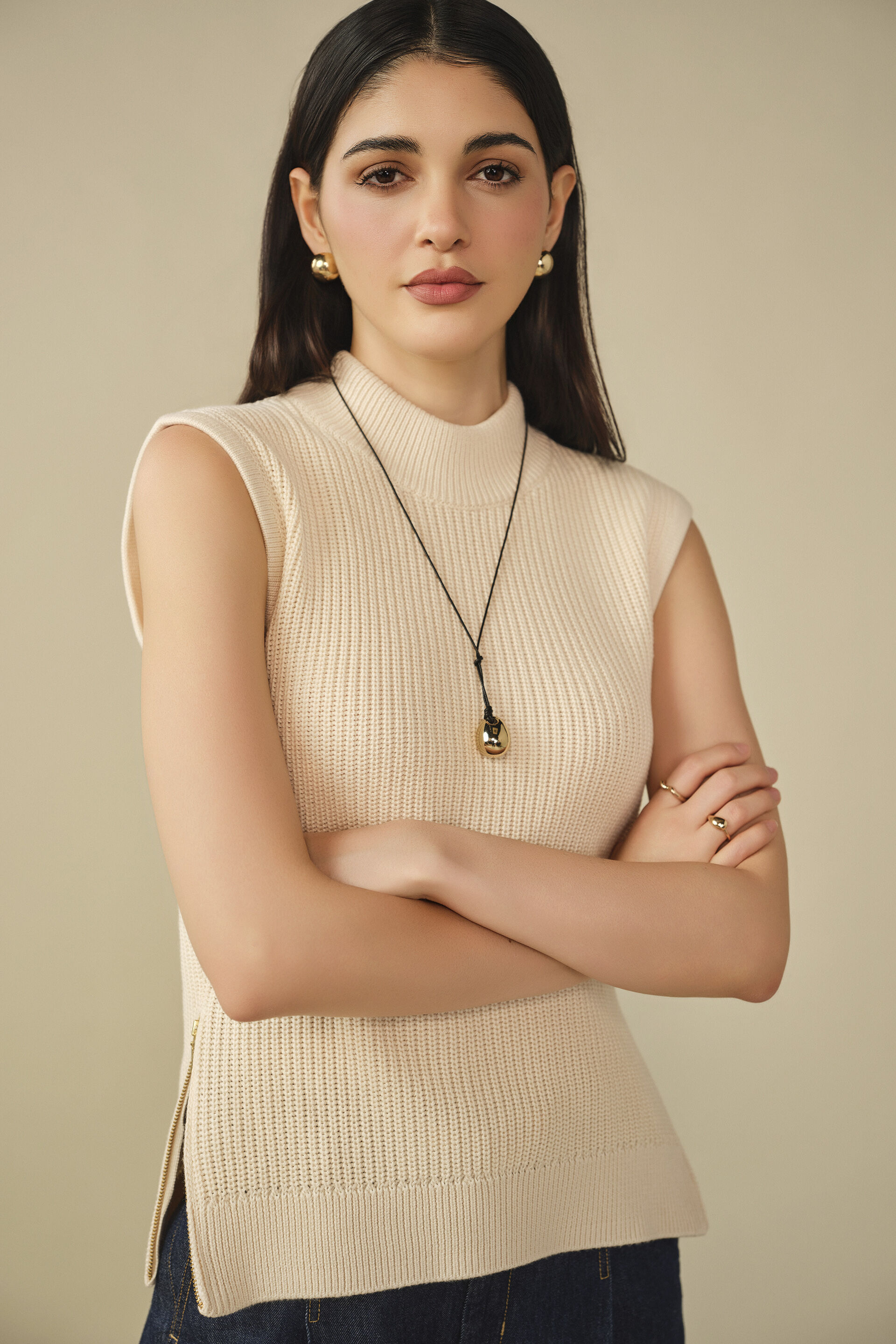 Solid Knit Top in Off White, Off White, image 2